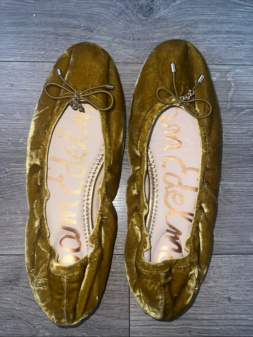 Sam Edelman Olive-Green Velvet Bow Ballet Flats